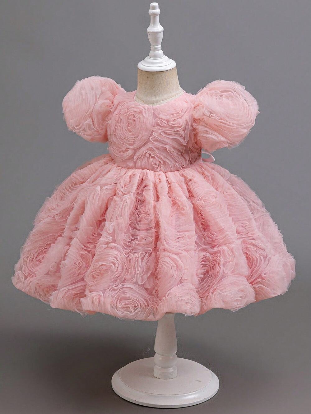 Dimensional Flower Mesh Puff Baby Dress
